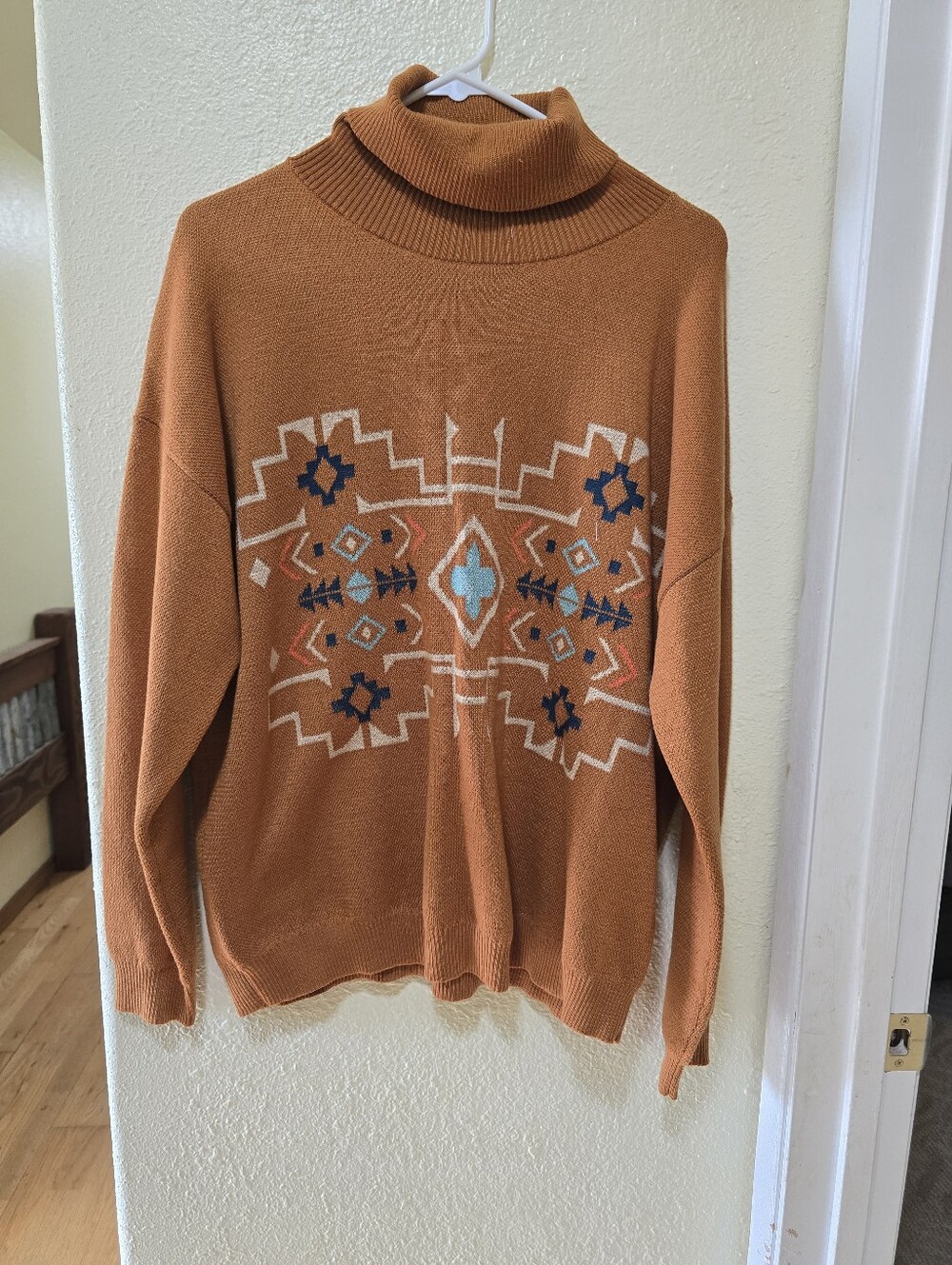 Rowdy Crowd Turtleneck Aztec-Pattern Sweater - Rust Orange
